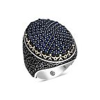 Gümüş Lacivert Zirkon Taşlı Oval Erkek Yüzük