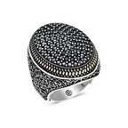 Gümüş Siyah Zirkon Taşlı Oval Erkek Yüzük