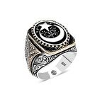 Gümüş Ay yıldız Oval Erkek Yüzük