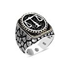 Gümüş Adalet Terazisi Oval Erkek Yüzük