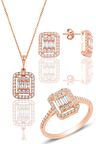 Gümüş rose gümüş baget taşlı üçlü set