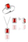 Gümüş rodyumlu kırmızı taşlı baget üçlü set