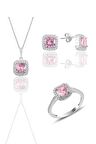 Gümüş rodyumlu pembe taşlı kare üçlü set