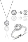 Gümüş rodyumlu zirkon taşlı yuvarlak üçlü set