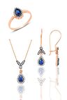 Gümüş rose safir taşlı damla üçlü set