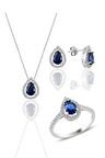 Gümüş rodyumlu safir taşlı damla modeli üçlü set