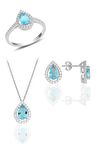 Gümüş rodyumlu akuamarin taşlı damla modeli üçlü set