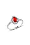 Gümüş rodyumlu kırmızı taşlı damla modeli yüzük
