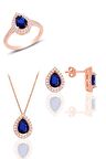 Gümüş rose safir taşlı damla modeli üçlü set
