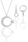 Gümüş rodyumlu zirkon taşlı ay yıldız kolye ve küpe ikili set