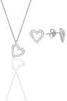 Gümüş rodyumlu zirkon taşlı kalp kolye ve küpe ikili set