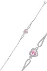 Gümüş rodyumlu pembe zirkon taşlı pırlanta modeli kalp bileklik SGTL12272PEMBE