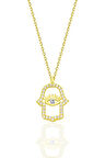 Gümüş altın yaldızlı zirkon taşlı koruyucu hamsa el kolye SGTL12670GOLD