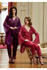 Kadın Bordo Saten Pijama Takım 3'lü