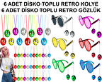 12 Parça Renkli Disko Retro Parti Seti – 6 Kolye + 6