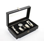 Ahşap Kutulu Pirinç Dürbün Pusula Ve Kum Saati Seti