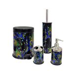 SİLİWAX ANKA DESEN-4Lü Set Pedallı Yavaş kapanır Çöp Kovası Wc Klozet Fırça Sabunluk Diş Fırçalık 