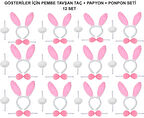 Pembe Tavşan Kostüm Seti – Taç, Papyon, Ponpon (12’li Paket)