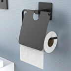 Leyloş Kendiliğinden Yapışkanlı Siyah Paslanmaz Metal Kapaklı Tuvalet Kağıtlığı Aparatı