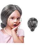 Gri Yaşlı Peruğu Çocuk Yetişkin Uyumlu