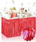 Kendinden Yapışkanlı Kırmızı Metalize Püsküllü Masa Eteği