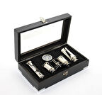 Ahşap Kutulu Pirinç Dürbün Pusula Ve Kum Saati Seti