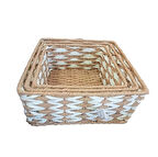 Kare Örgü Desenli Doğal Hasır Sepet Seti - 3'lü