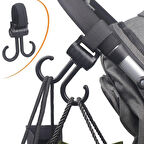 Leyloş 2li Bebek Arabasına Uyumlu Cırtlı  Eşya Taşıma Aparatı 360 Derece Dönebilen Plastik Kanca