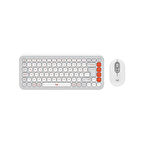 LOGITECH POP ICON COMBO, Beyaz-Turuncu, 920-013076, Kablosuz, Türkçe Q, Klavye Mouse Set