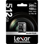 LEXAR 512GB LSDSIPL512G-BNNNG SD PROFESSIONAL SILVER PLUS SDXC UHS-I CARDS UP TO 205MB/S READ 150MB/S WRITE C10 V30 U3