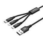 UNITEK USB-A 3in1 HIZLI ŞARJ KABLOSU 1.2MT 2.4A MICRO USB, TYPE-C, LIGHTNING (C14049BK)