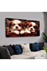 Sevimli Köpek Yavruları Saatli Kanvas Tablo