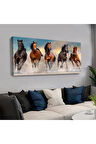 Koşan Atlar Saatli Kanvas Tablo