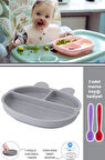Silicolife 3 Gözlü Silikon Mama Tabağı, Vakum Tabanlı Bebek Porsiyon Tabak - 2 Mama Kaşığı Hediyeli