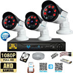 3 Kameralı Set 500 Gb Hdd Full Hd Gece Görüşlü Güvenlik Kamerası Sistemi-Sabit İp Gerektirmez-