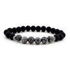 GRİ JASPER ONİKS DOĞAL TAŞ ERKEK BİLEKLİK B1816