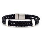 SİYAH ÖRGÜ DERİLİ İKİ SIRALI ERKEK BİLEKLİK BT454