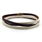 KAHVE KREM ÇİFT SIRA ORJİNAL DERİ SARMA ERKEK BİLEKLİK BT632