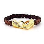 ALTIN KAPLAMA OUROBOROS YILAN DERİ ERKEK BİLEKLİK M005A