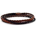 SİYAH TABA SAÇ ÖRGÜ İKİ SIRALI DOLAMA DERİ ERKEK BİLEKLİK M008G