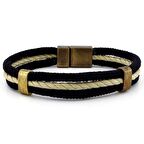 KREM RENGİ SİYAH ÜÇ SIRALI HALAT İP ERKEK BİLEKLİK M009C