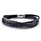 GRİ SİYAH LACİVERT ÜÇ SIRALI ÇİFT SARMA DERİ ERKEK BİLEKLİK M010B