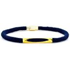 LACİVERT ÖRGÜ İPLİ SARI METAL MIKNATISLI ERKEK BİLEKLİK M026C