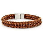 GÜMÜŞ RENK MANYETİK İKİ SIRA TABA ÖRGÜ DERİ ERKEK BİLEKLİK M031E