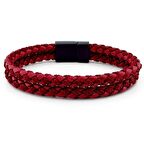 SİYAH METAL MIKNATIS 2 SIRA BORDO ÖRGÜ DERİ ERKEK BİLEKLİK M032D