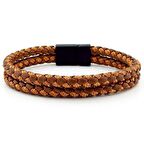 SİYAH METAL KLİPS İKİ SIRA TABA ÖRGÜ DERİ ERKEK BİLEKLİK M032E