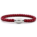 OVAL METAL MIKNATIS BORDO ÖRGÜ DERİ ERKEK BİLEKLİK M033D