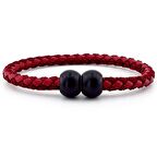 SİYAH TOP METAL MIKNATIS BORDO ÖRGÜ DERİ ERKEK BİLEKLİK M034D