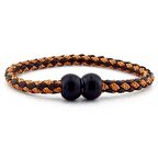 SİYAH TOP METAL KAHVE TABA ÖRGÜ DERİ ERKEK BİLEKLİK M034F