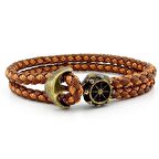 Bronz Çapa Dümen Gemici Taba Örgü Deri Erkek Bileklik M036E